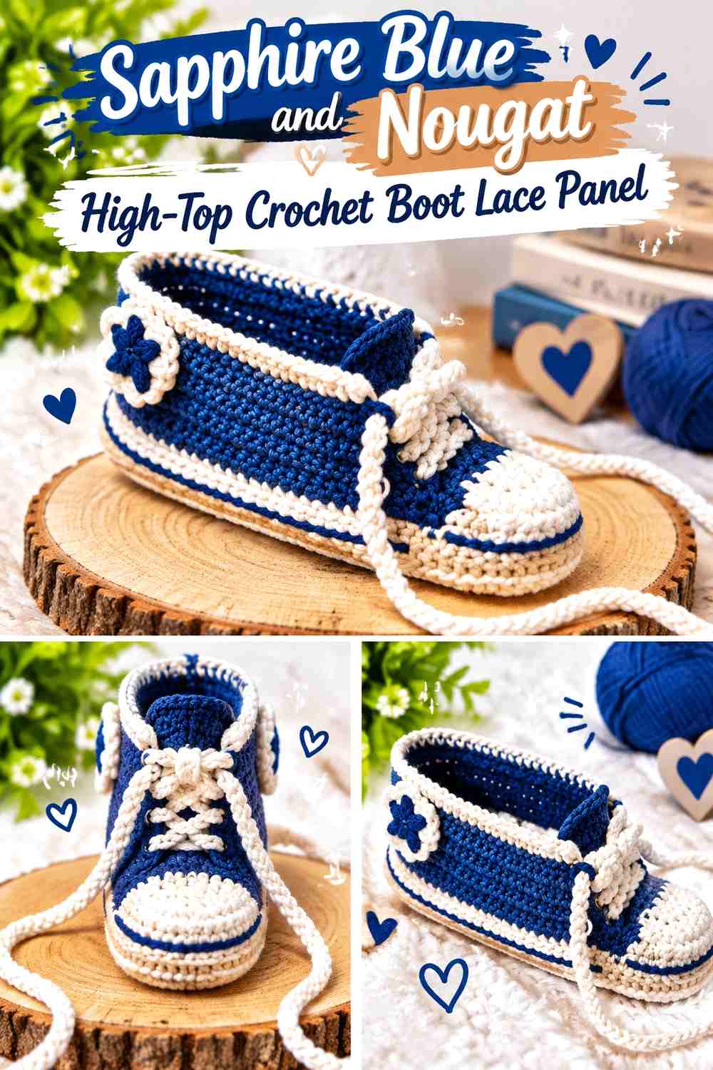 14. Sapphire Blue And Nougat High Top Crochet Boot Lace Panel