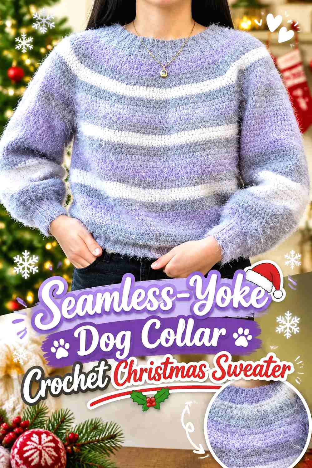 Seamless-Yoke Dog Collar Crochet Christmas Sweater