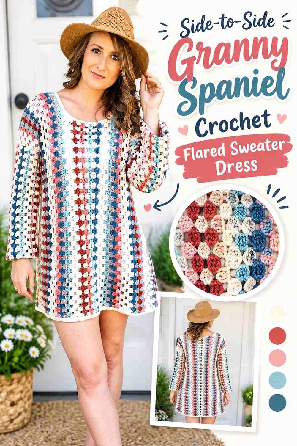 Side-to-Side Granny Spaniel Crochet Flared Sweater Dress