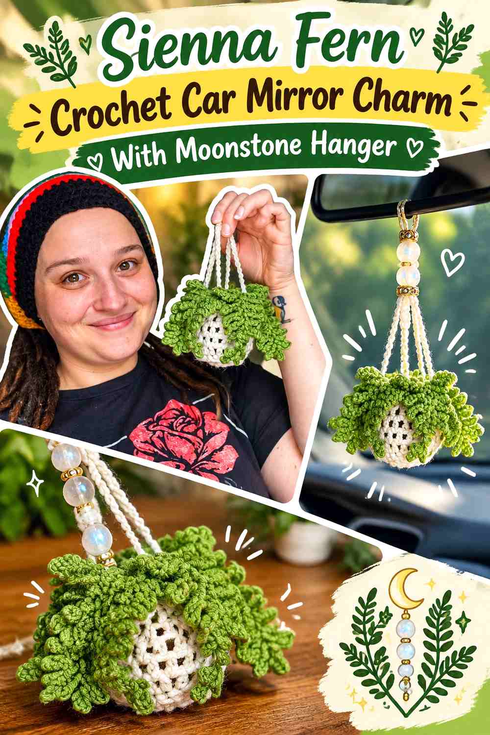 8. Sienna Fern Crochet Car Mirror Charm With Moonstone Hanger
