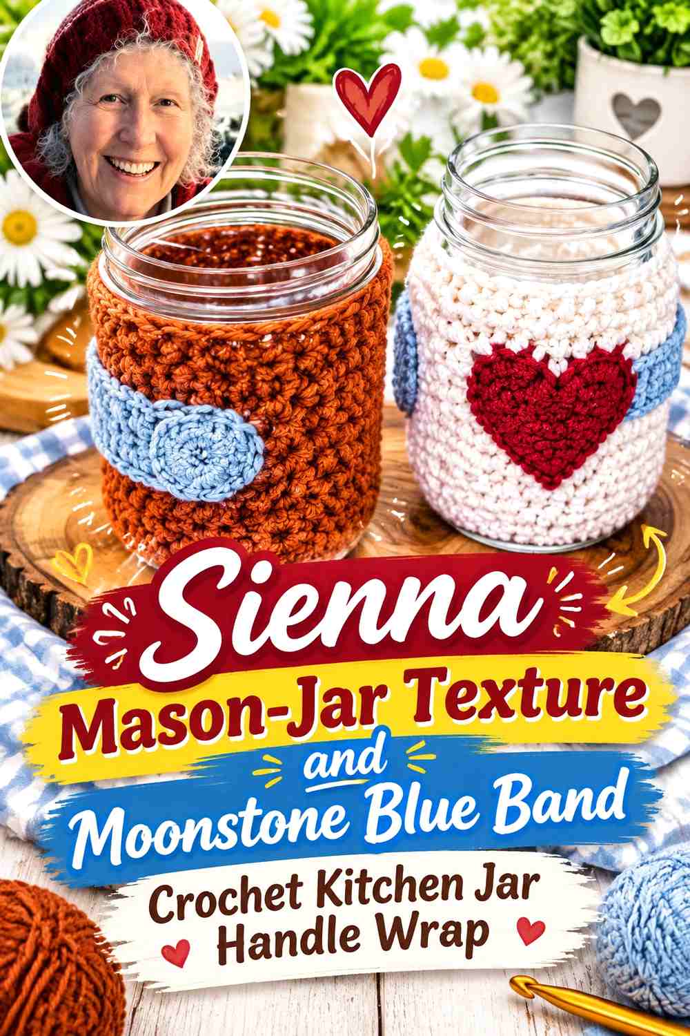 9. Sienna Mason Jar Texture And Moonstone Blue Band Crochet Kitchen Jar Handle Wrap