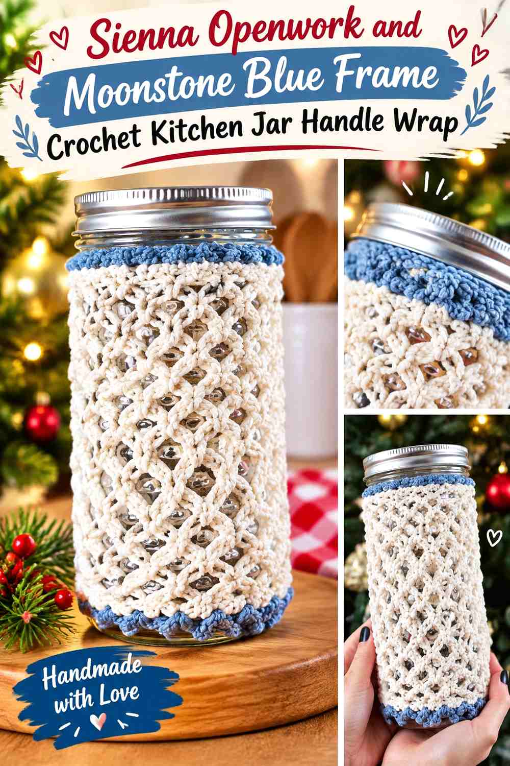 11. Sienna Openwork And Moonstone Blue Frame Crochet Kitchen Jar Handle Wrap