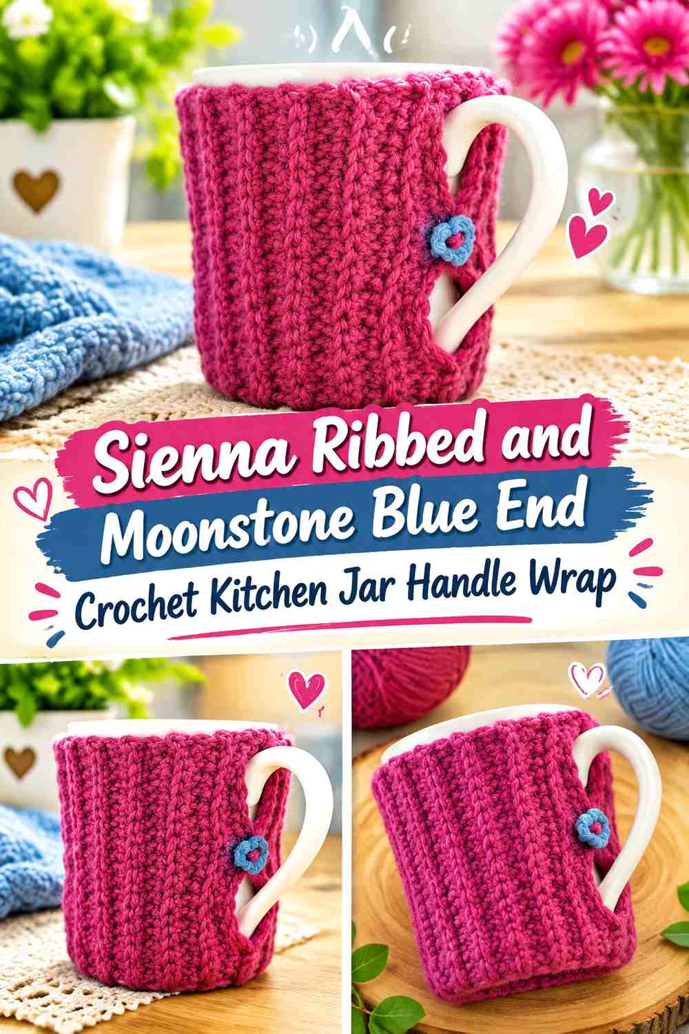 3. Sienna Ribbed And Moonstone Blue End Crochet Kitchen Jar Handle Wrap