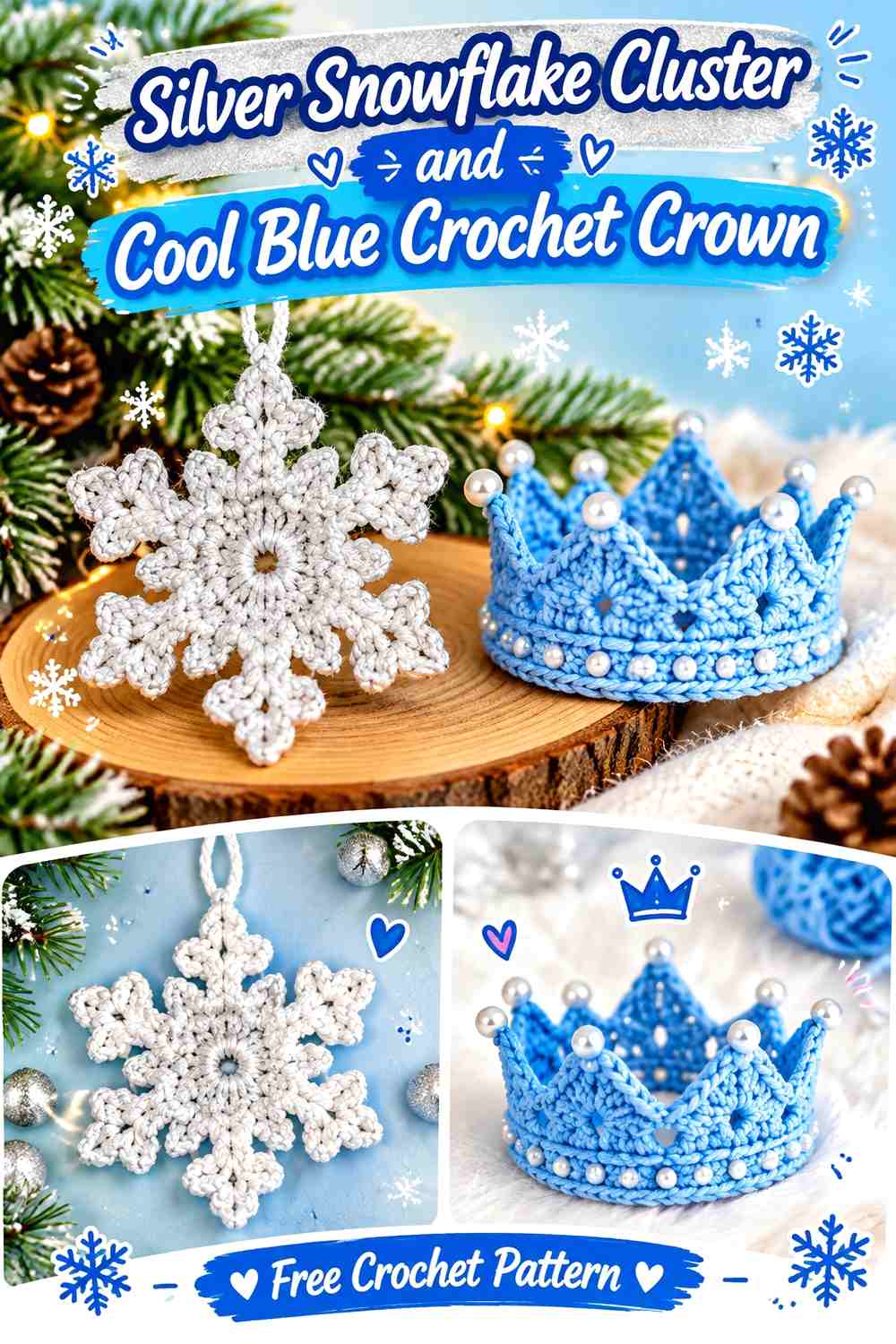 10. Silver Snowflake Cluster And Cool Blue Crochet Crown