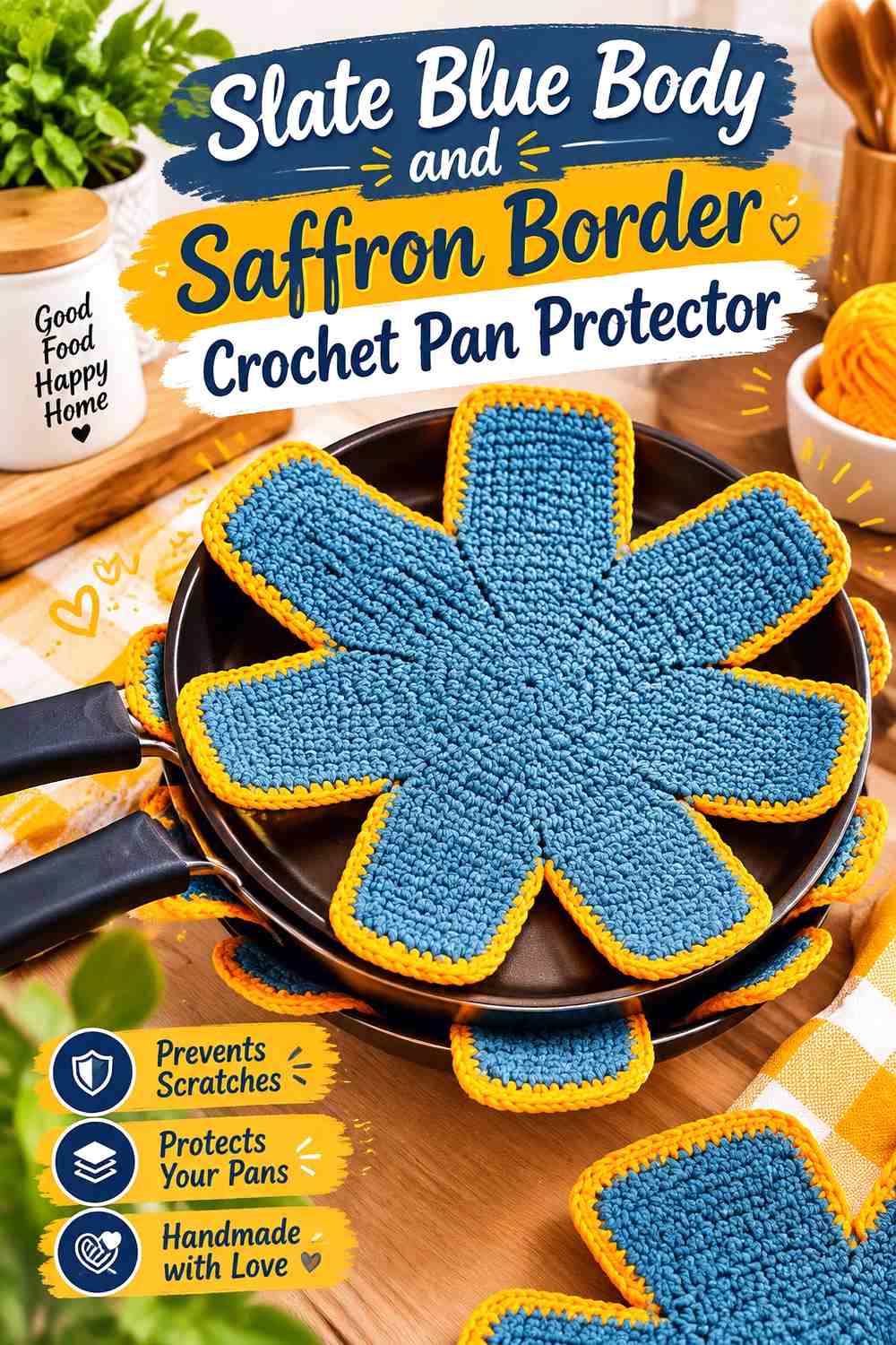 5. Slate Blue Body And Saffron Border Crochet Pan Protector