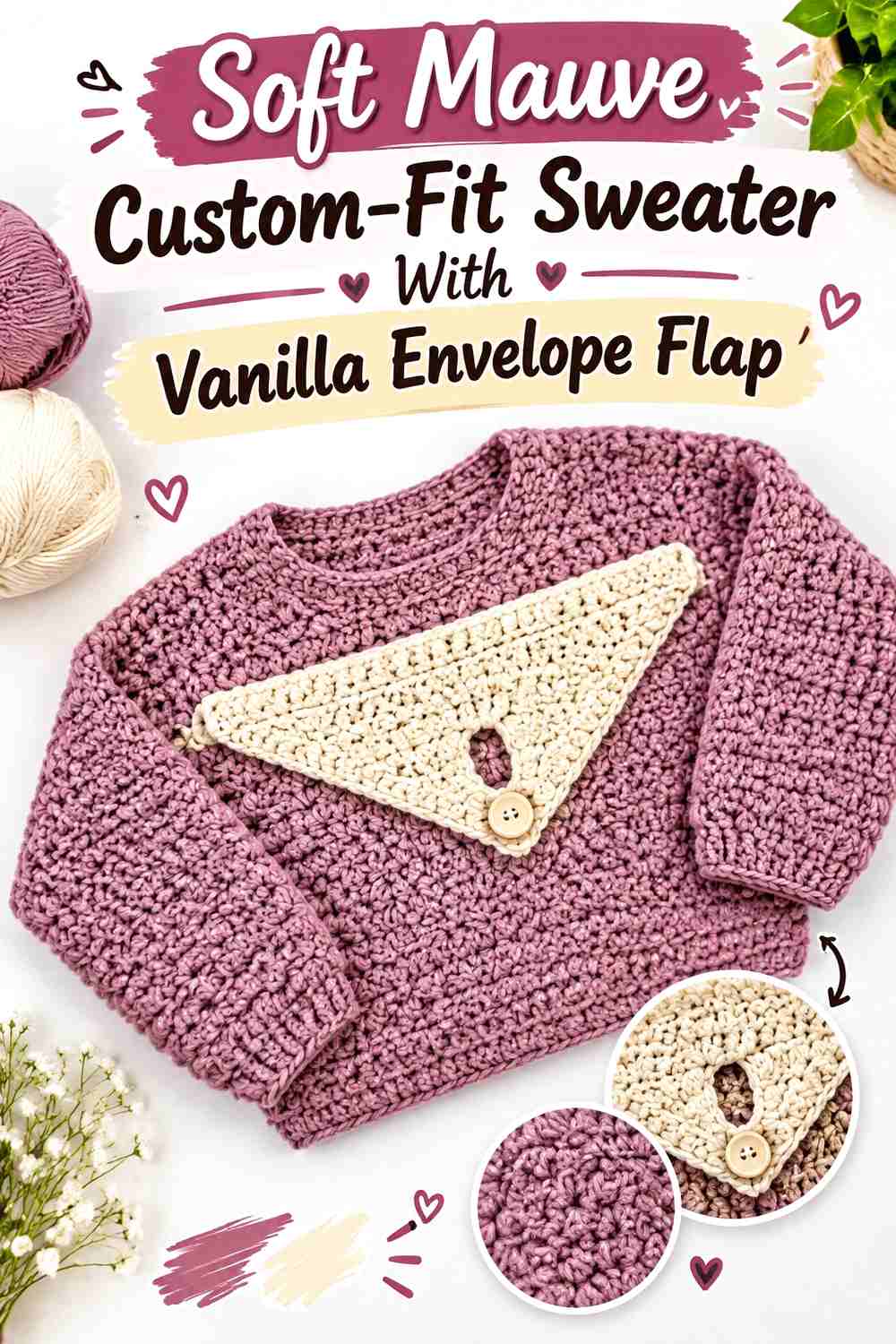 Soft Mauve Custom-Fit Sweater With Vanilla Envelope Flap