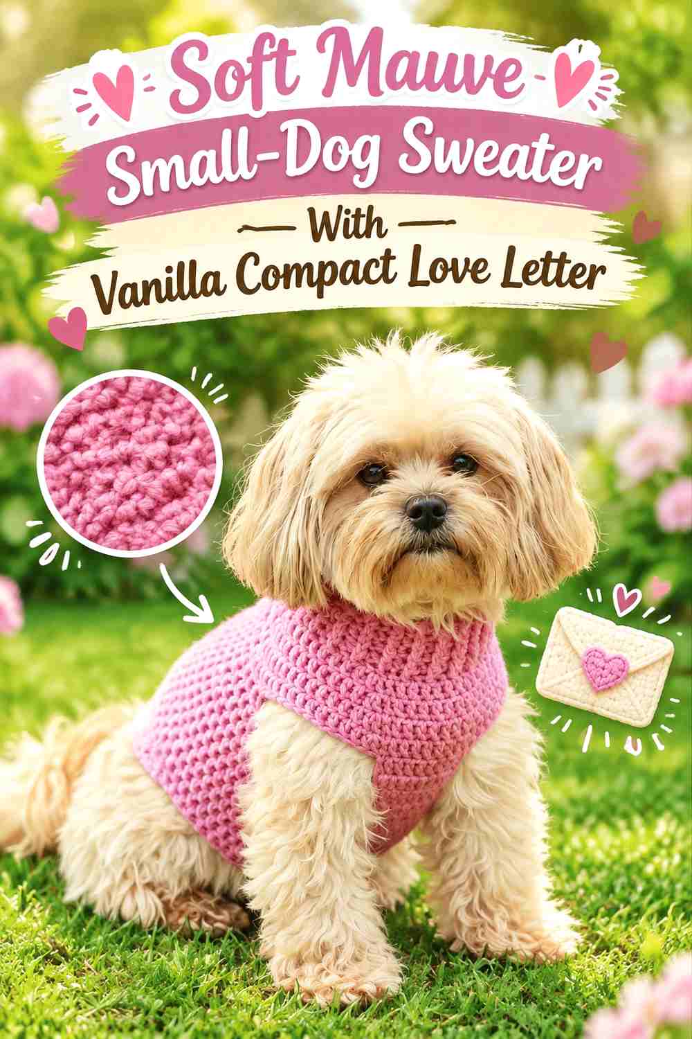 Soft Mauve Small-Dog Sweater With Vanilla Compact Love Letter