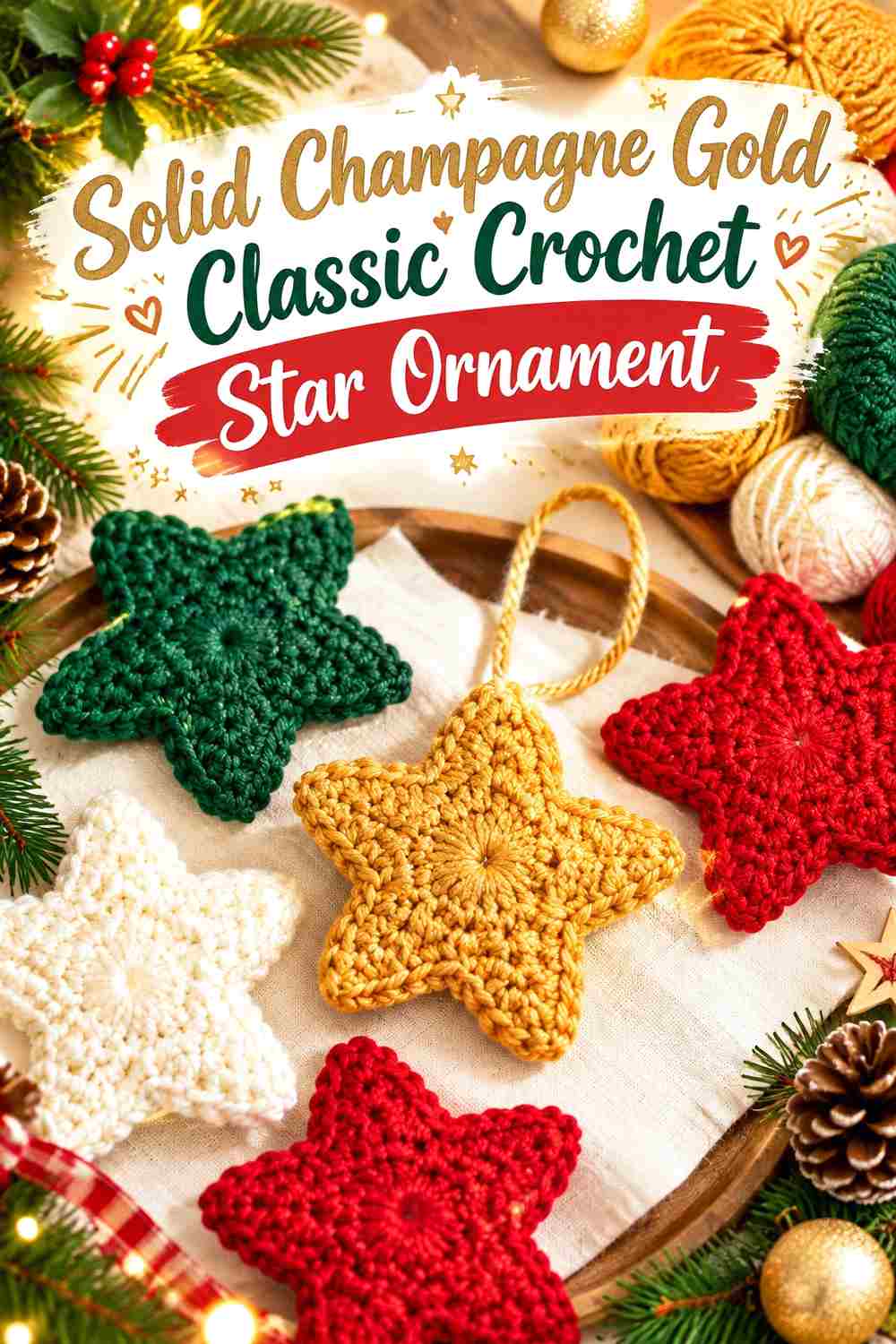 1. Solid Champagne Gold Classic Crochet Star Ornament