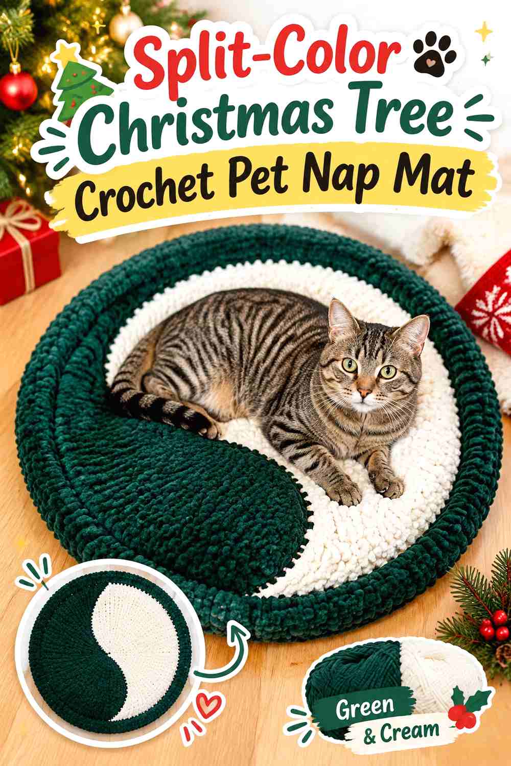 Split-Color Christmas Tree Crochet Pet Nap Mat