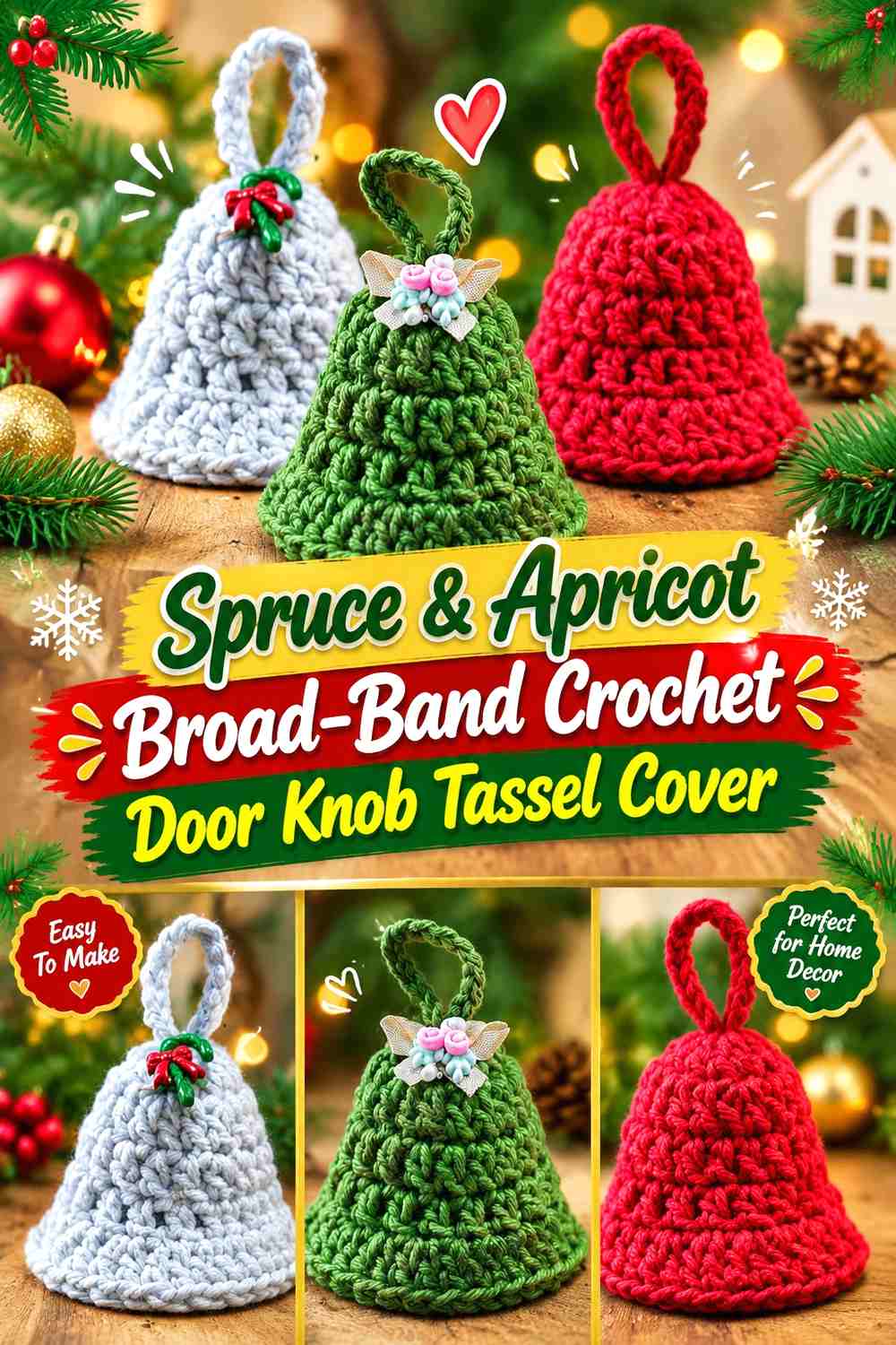 Spruce & Apricot Broad Band Crochet Door Knob Tassel Cover