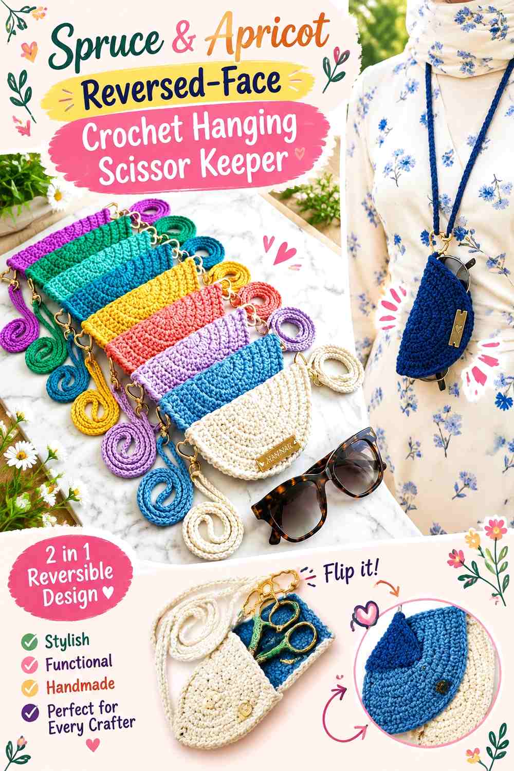 Spruce & Apricot Reversed Face Crochet Hanging Scissor Keeper