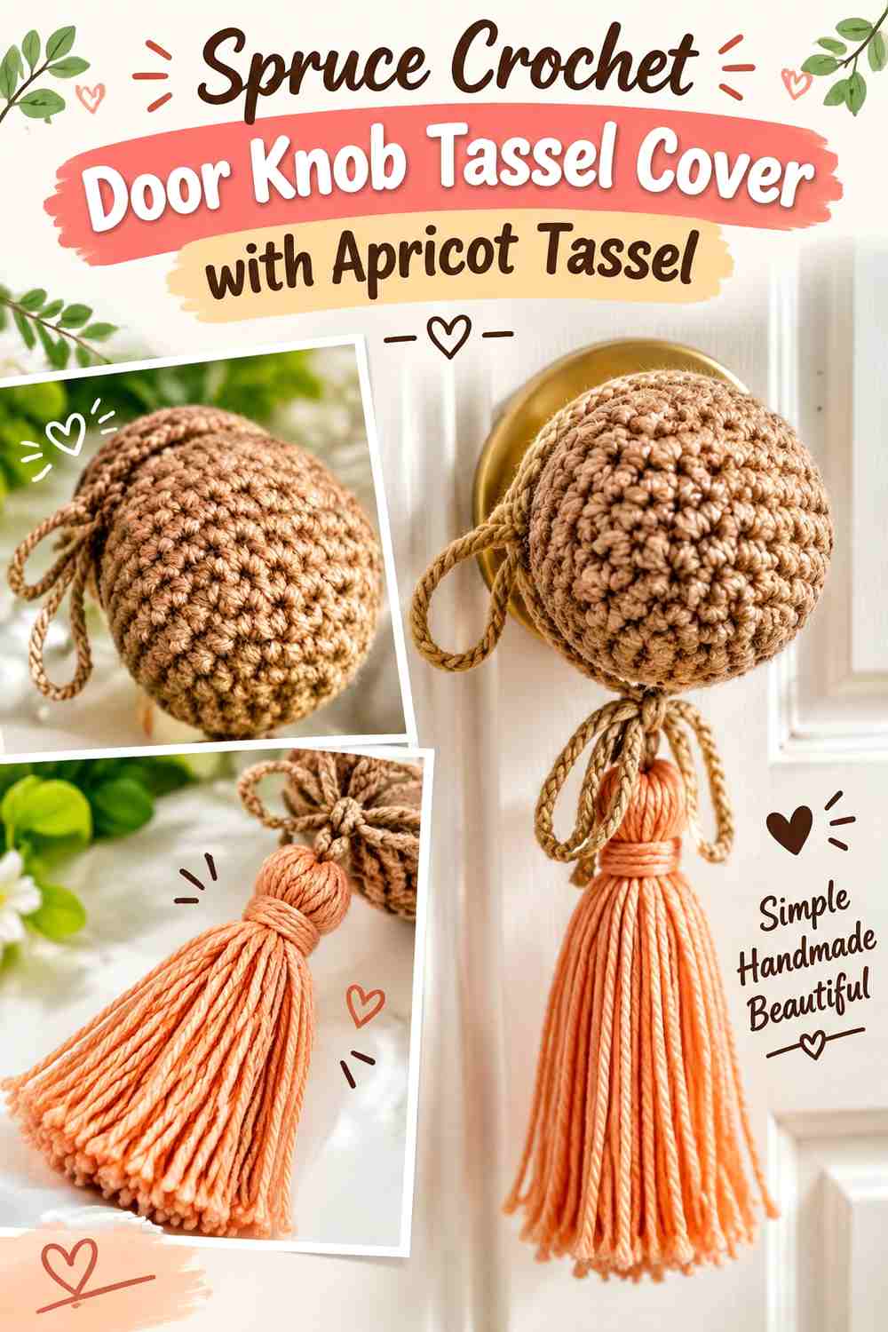 Spruce Crochet Door Knob Tassel Cover with Apricot Tassel