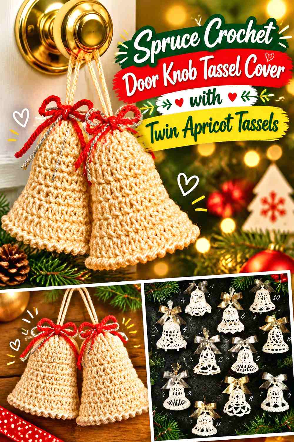 Spruce Crochet Door Knob Tassel Cover with Twin Apricot Tassels