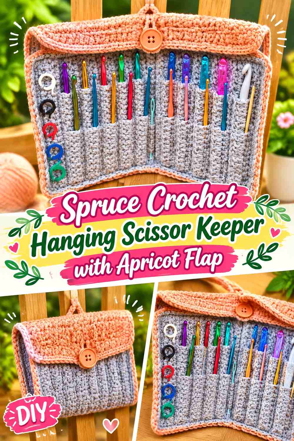 Spruce Crochet Hanging Scissor Keeper with Apricot Flap