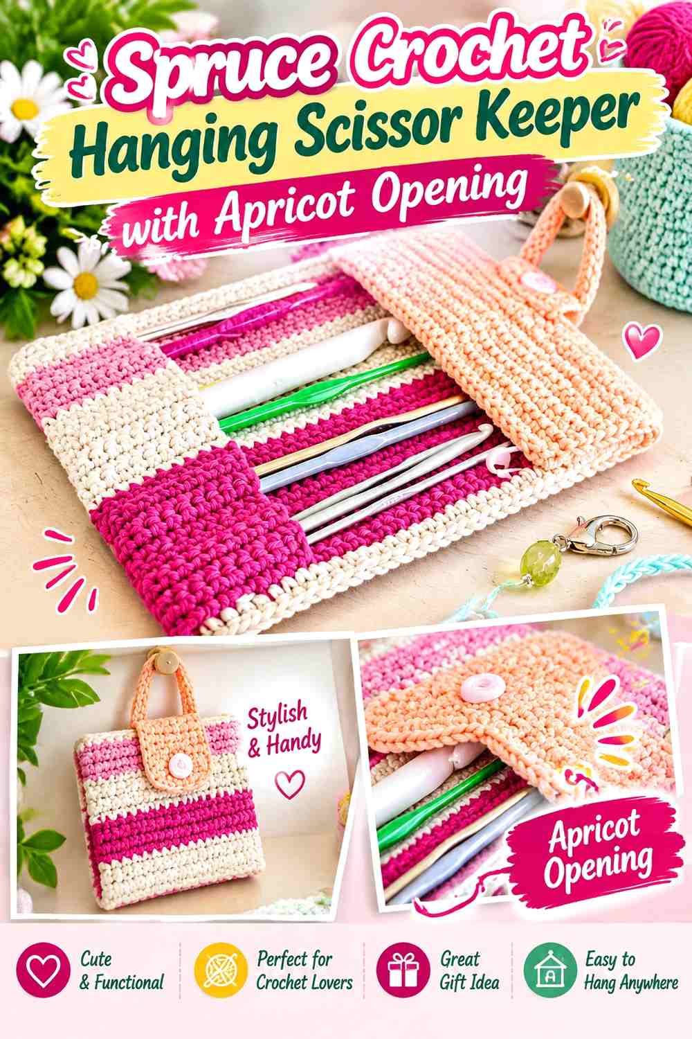 Spruce Crochet Hanging Scissor Keeper with Apricot Opening