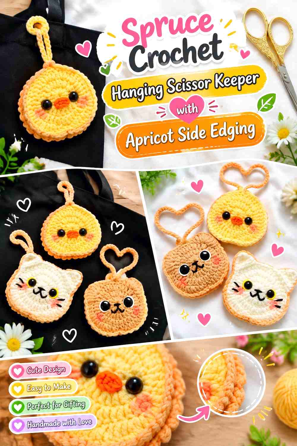 Spruce Crochet Hanging Scissor Keeper with Apricot Side Edging