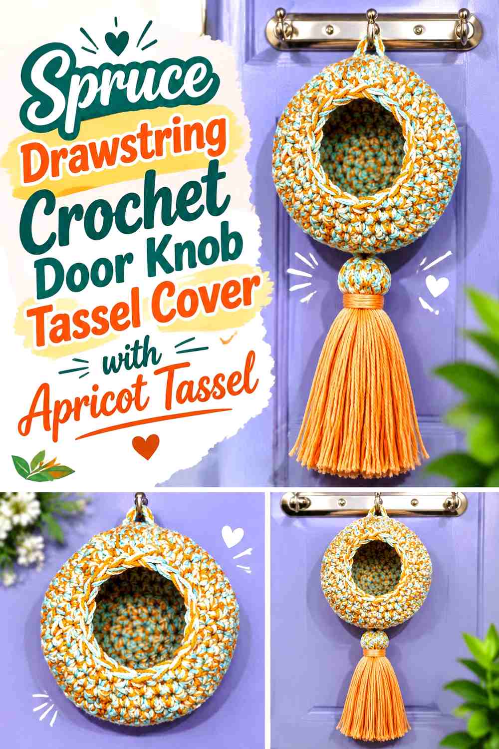 Spruce Drawstring Crochet Door Knob Tassel Cover with Apricot Tassel