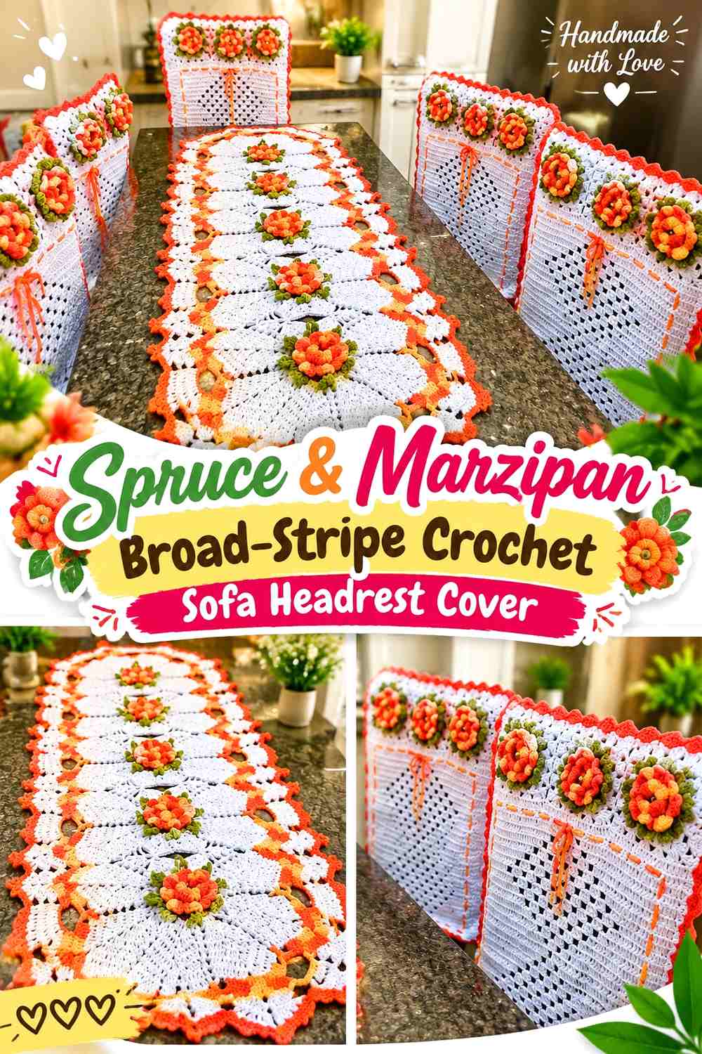 Spruce & Marzipan Broad Stripe Crochet Sofa Headrest Cover