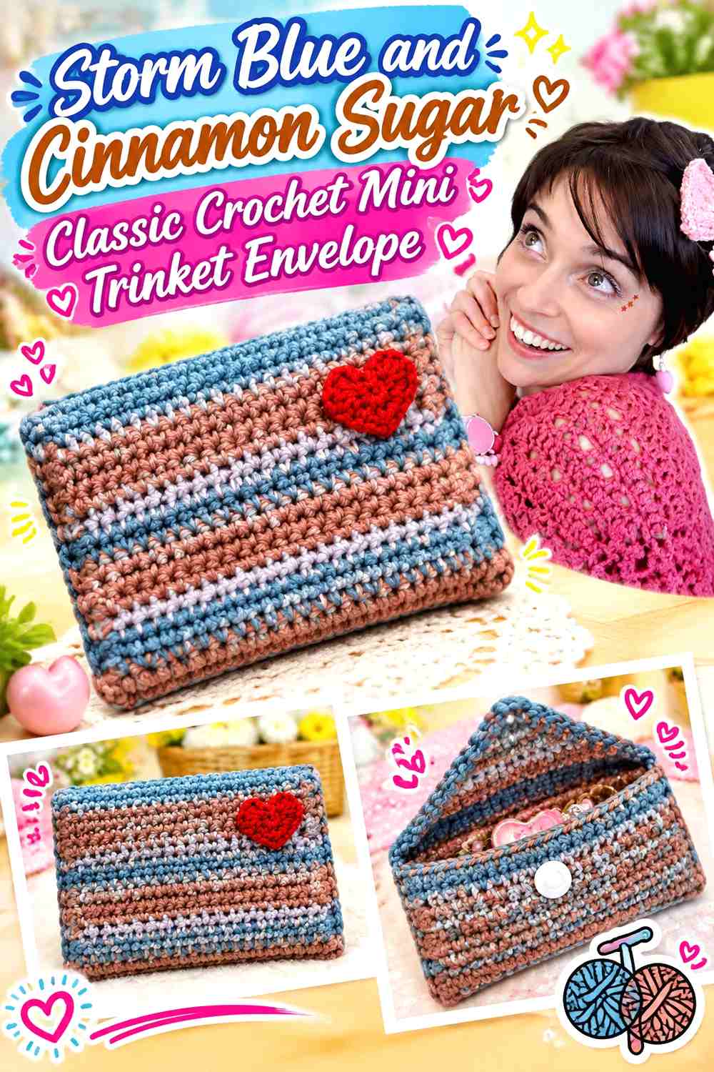 Storm Blue and Cinnamon Sugar Classic Crochet Mini Trinket Envelope