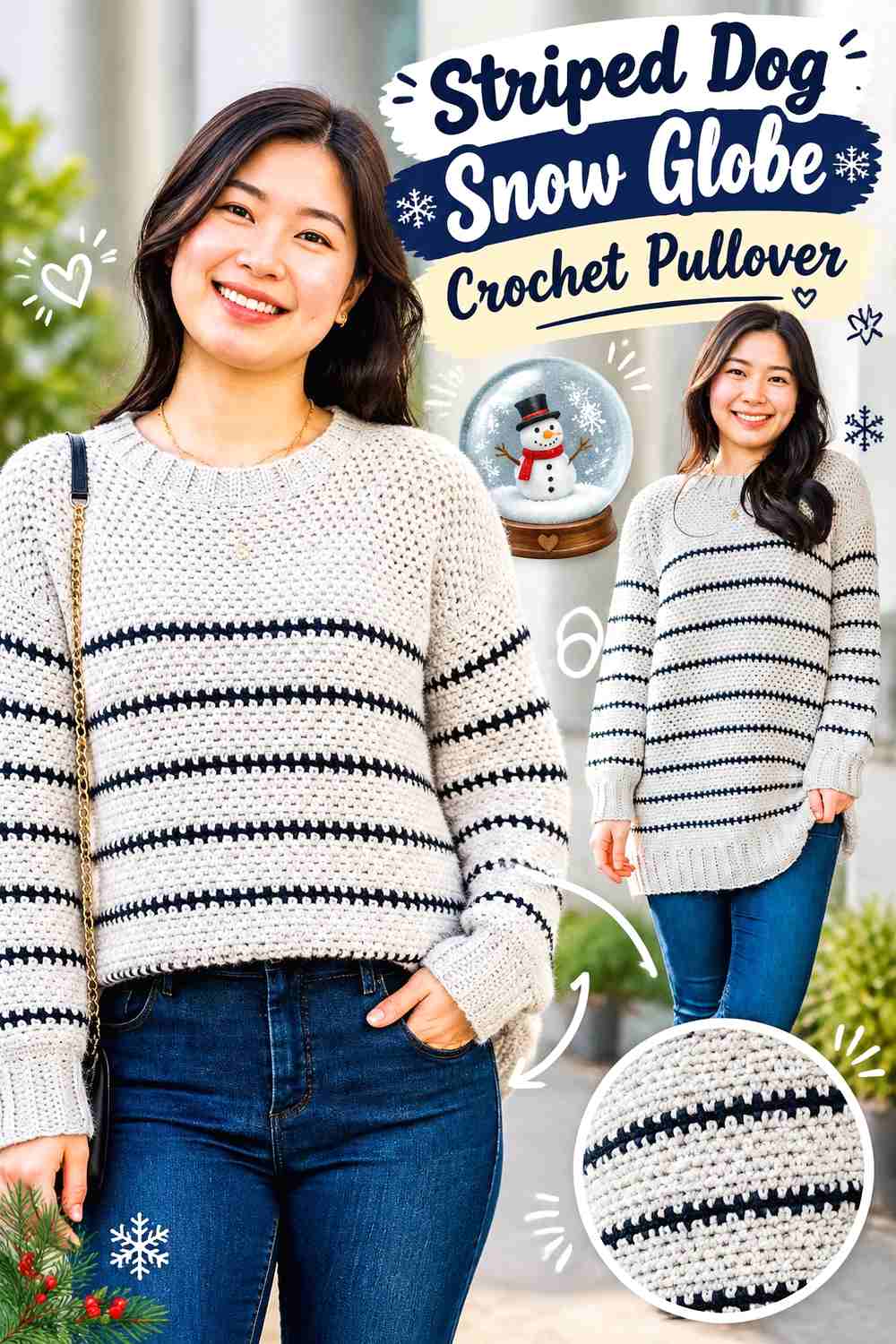 Striped Dog Snow Globe Crochet Pullover