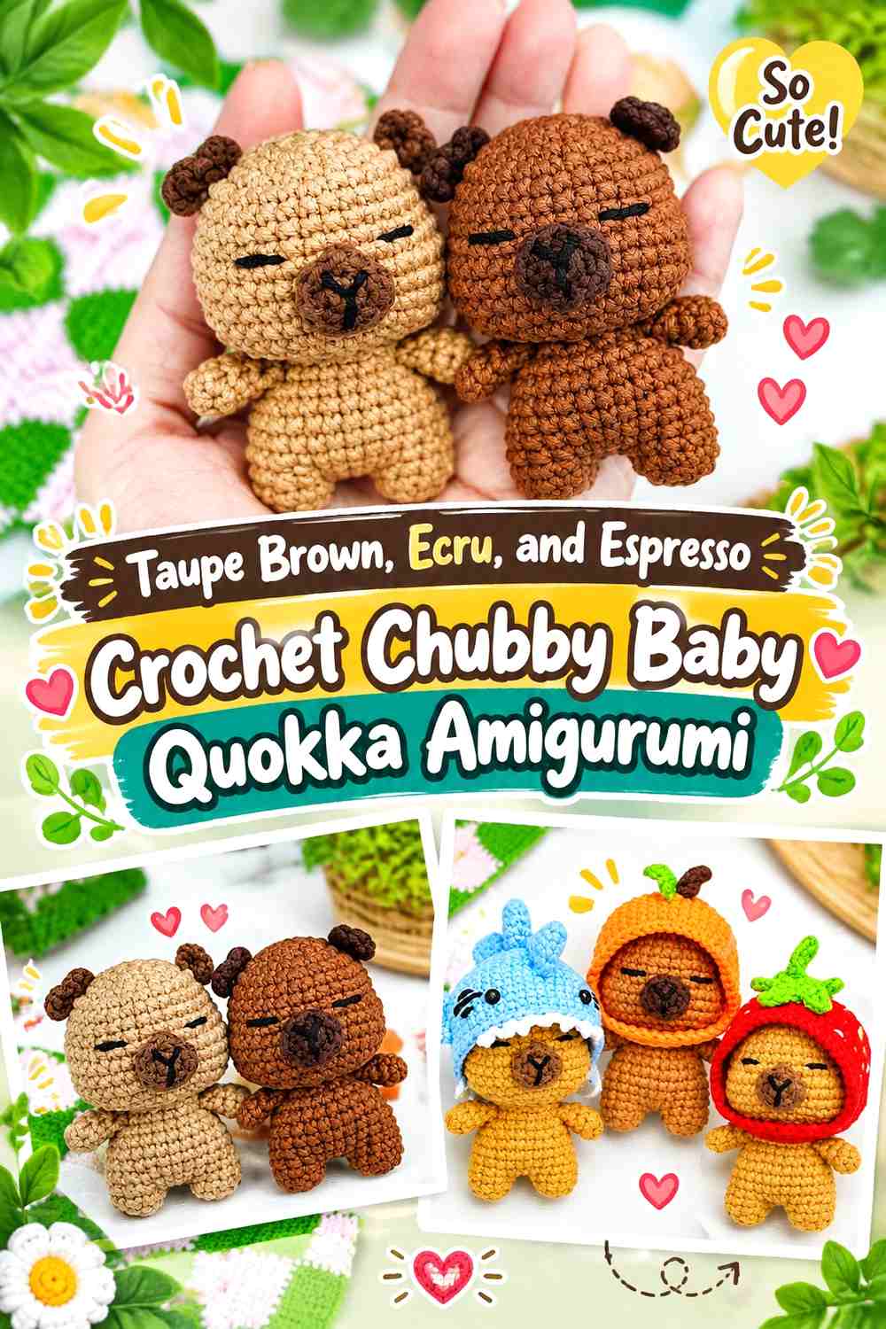 Taupe Brown, Ecru, and Espresso Crochet Chubby Baby Quokka Amigurumi