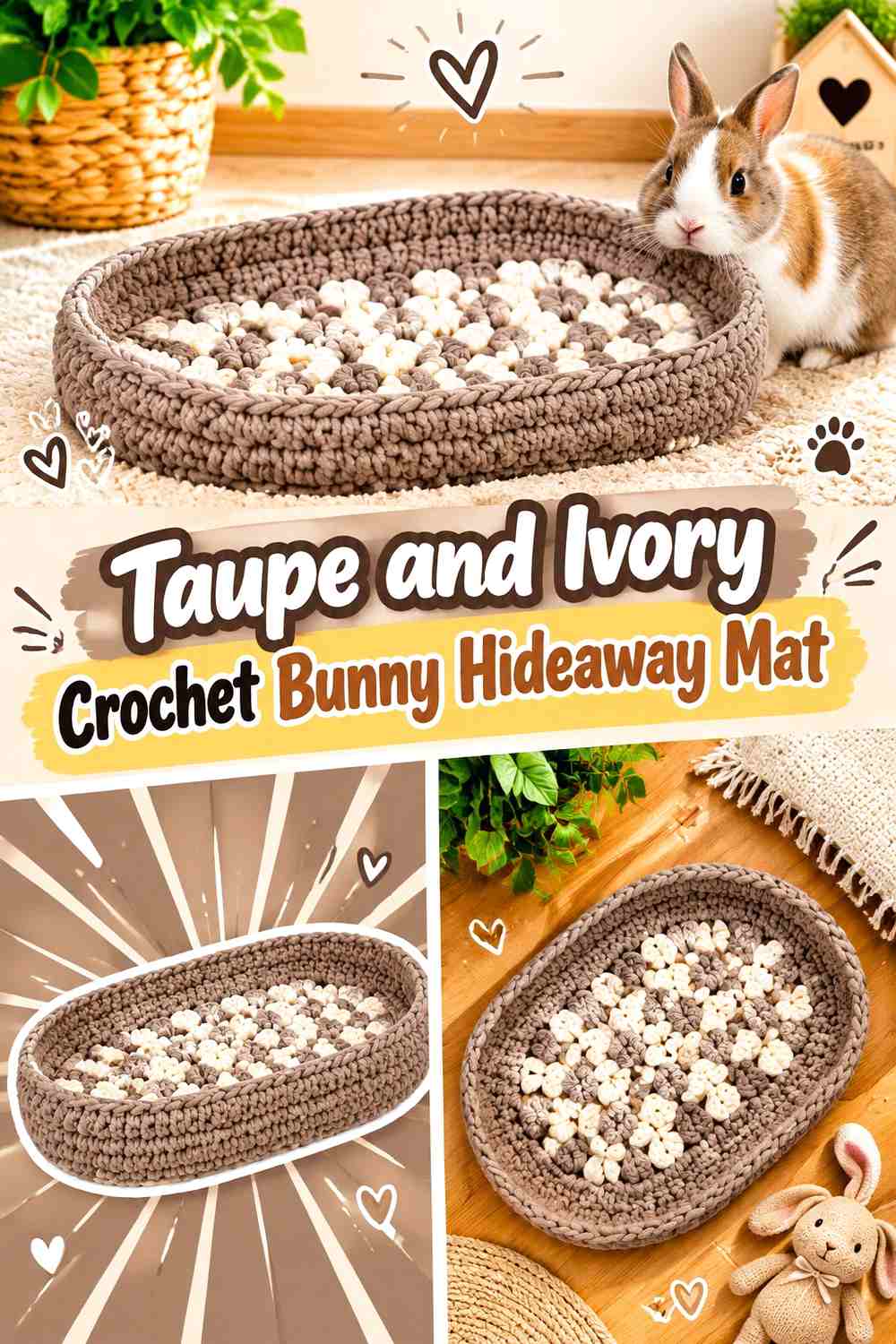 Taupe and Ivory Crochet Bunny Hideaway Mat
