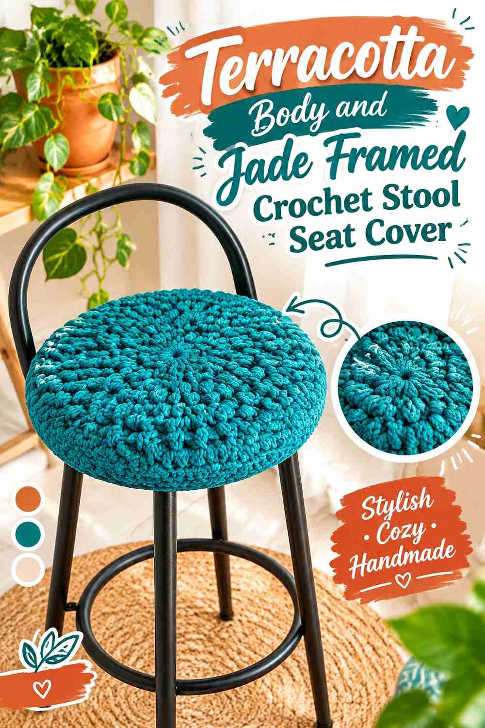 5. Terracotta Body And Jade Framed Crochet Stool Seat Cover