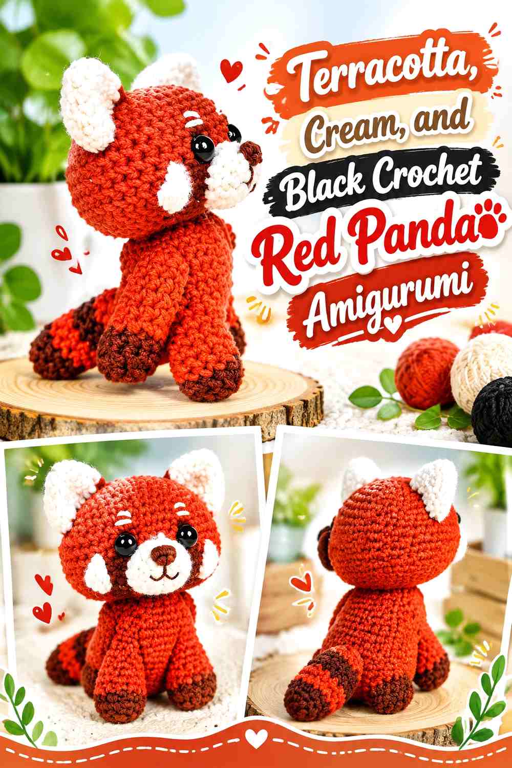 Terracotta, Cream, and Black Crochet Red Panda Amigurumi