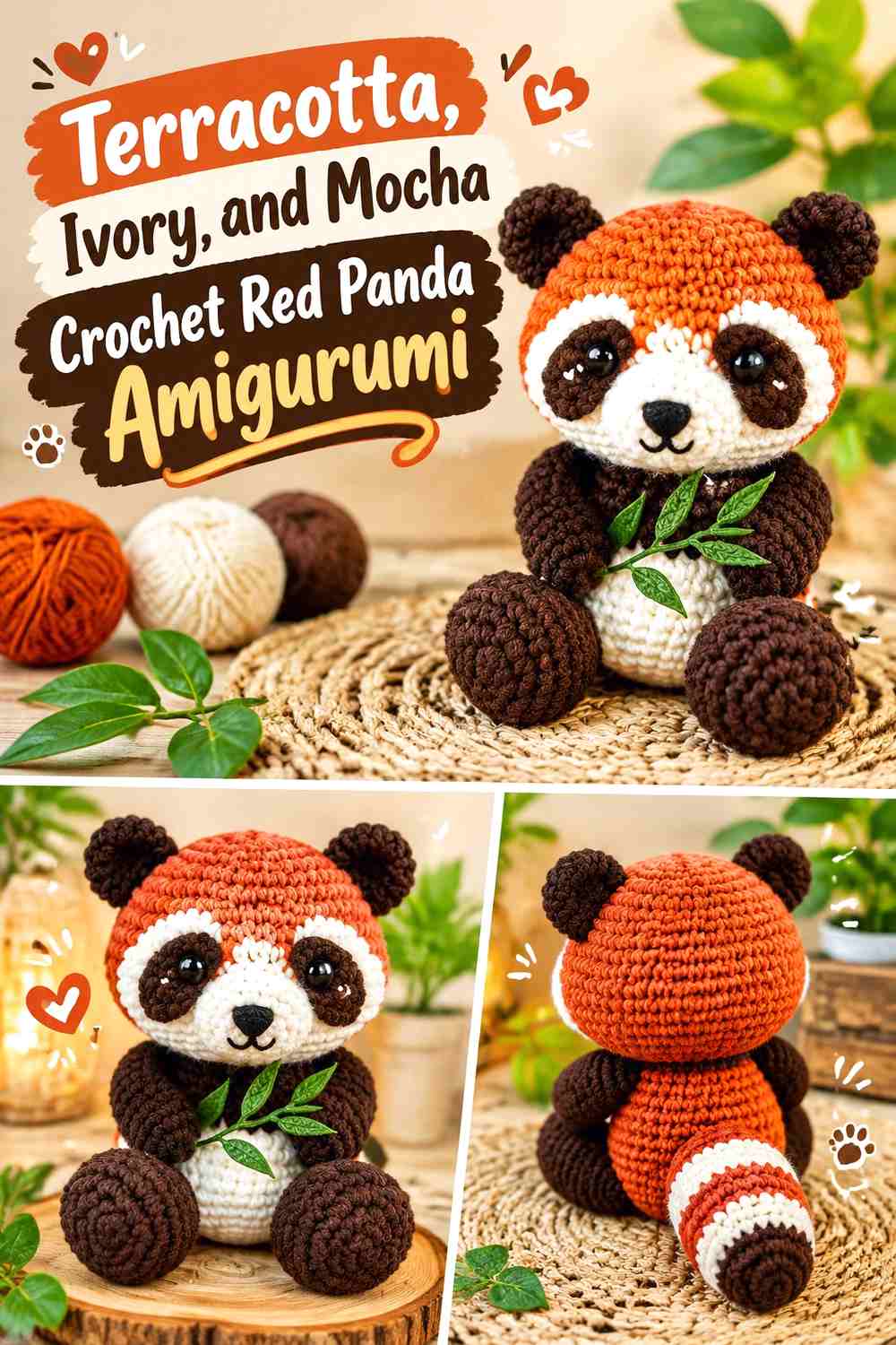 Terracotta, Ivory, and Mocha Crochet Red Panda Amigurumi