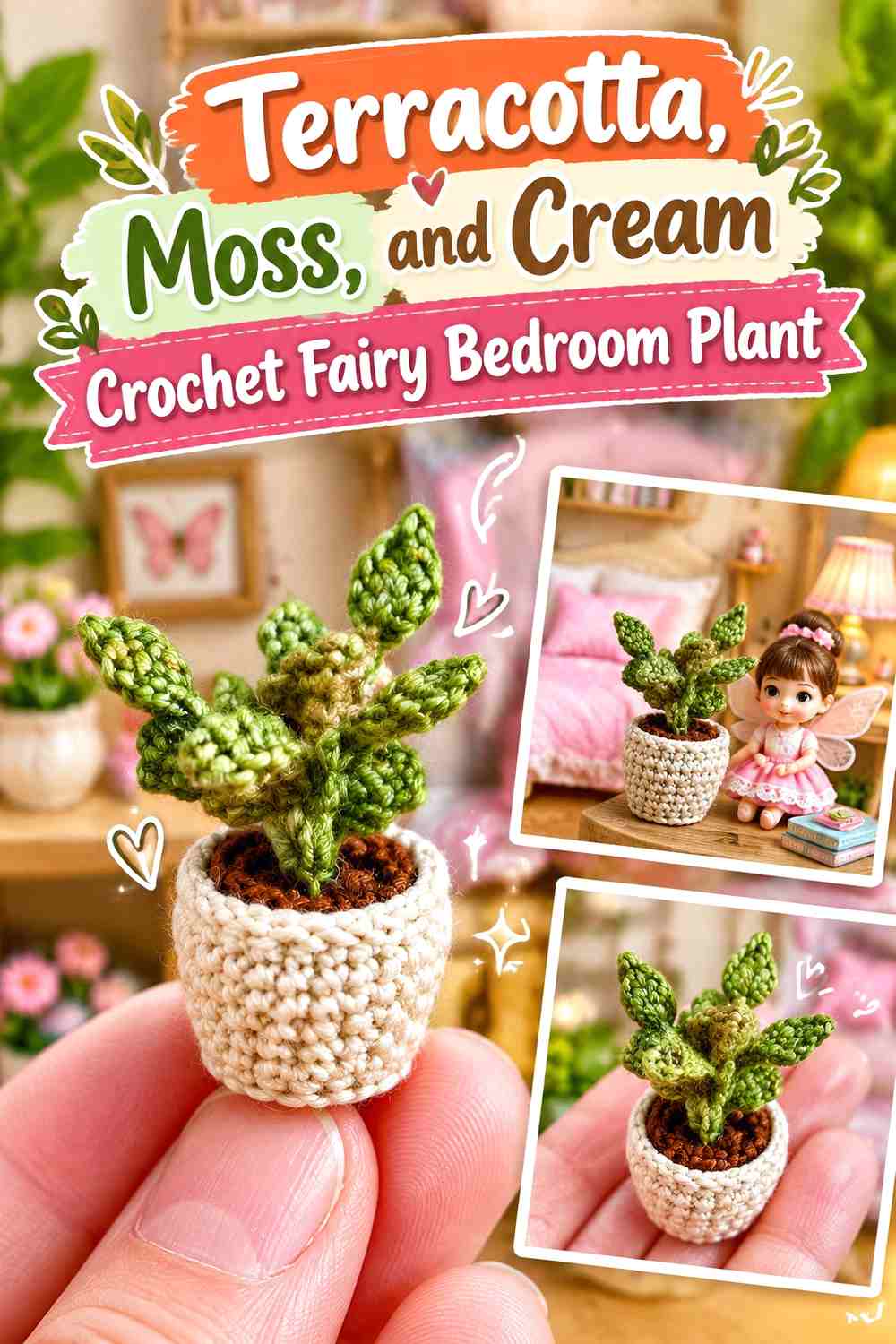 Terracotta, Moss, and Cream Crochet Fairy Bedroom Plant
