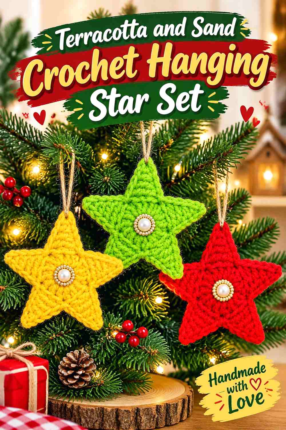 Terracotta and Sand Crochet Hanging Star Set