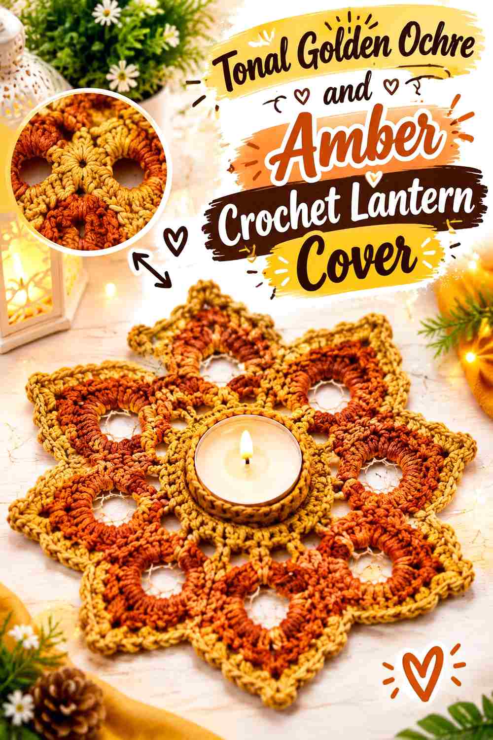 18. Tonal Golden Ochre And Amber Crochet Lantern Cover