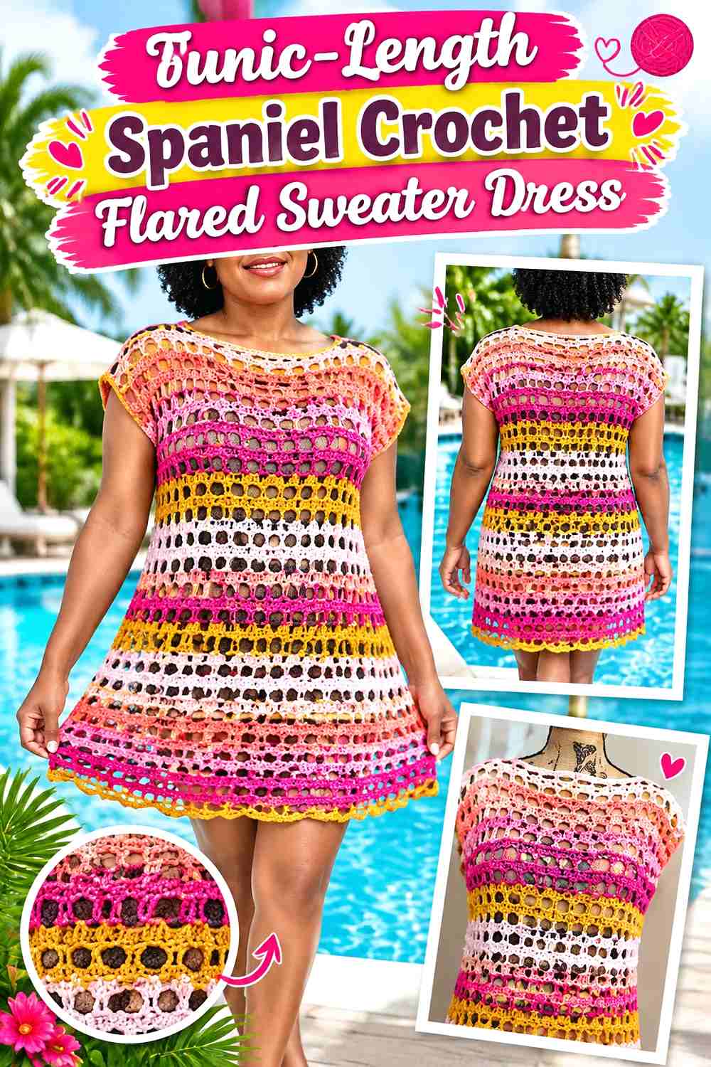 Tunic-Length Spaniel Crochet Flared Sweater Dress