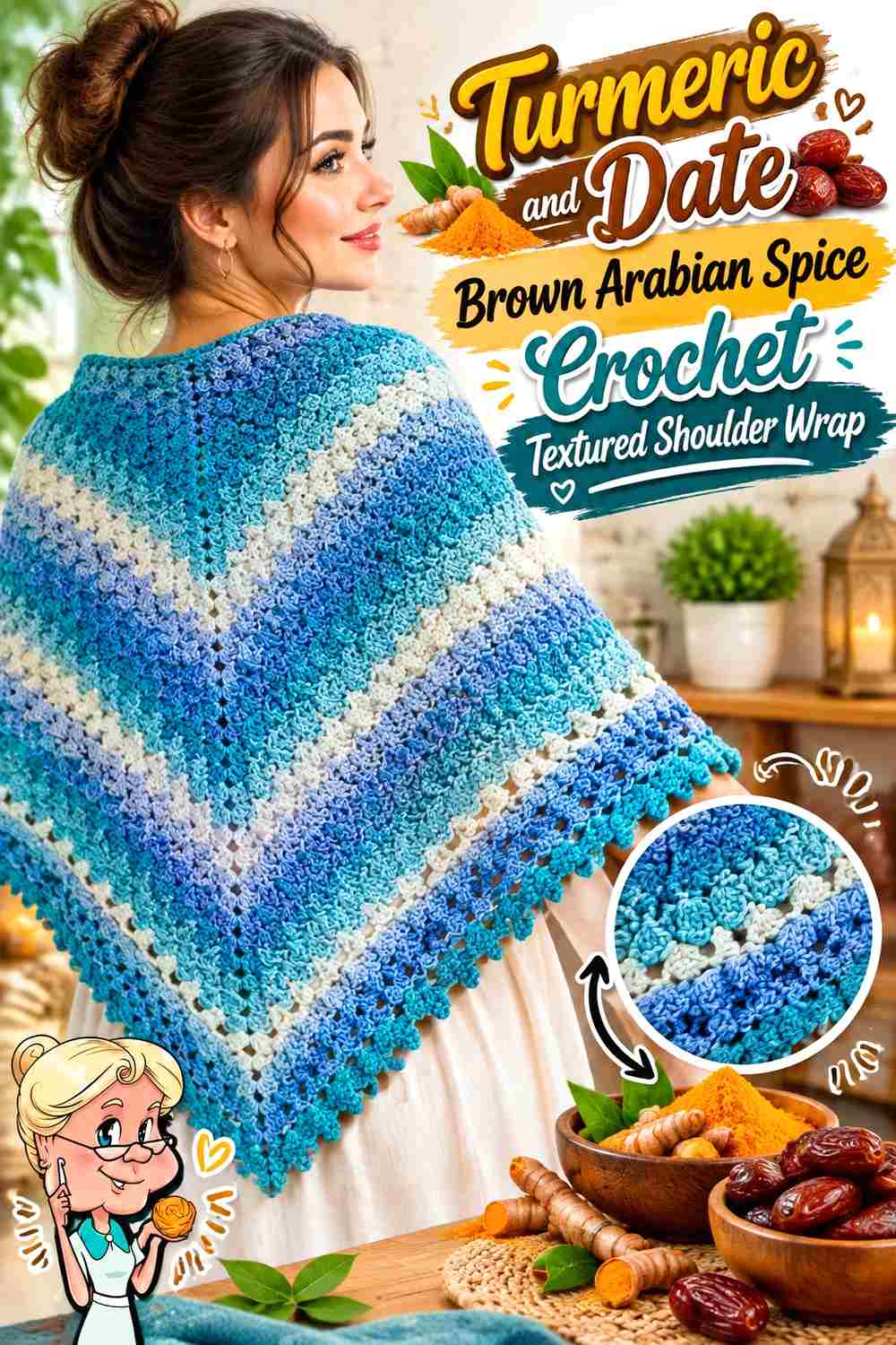 4. Turmeric And Date Brown Arabian Spice Crochet Textured Shoulder Wrap