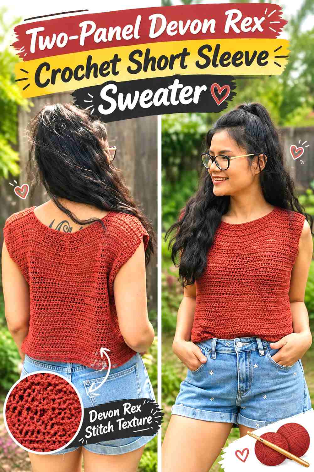 Two-Panel Devon Rex Crochet Short Sleeve Sweater