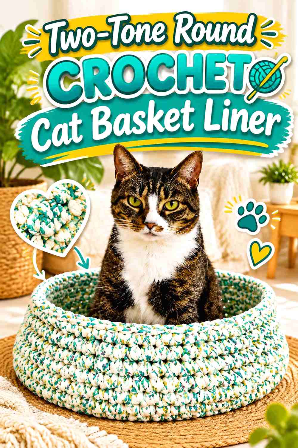 Two-Tone Round Crochet Cat Basket Liner