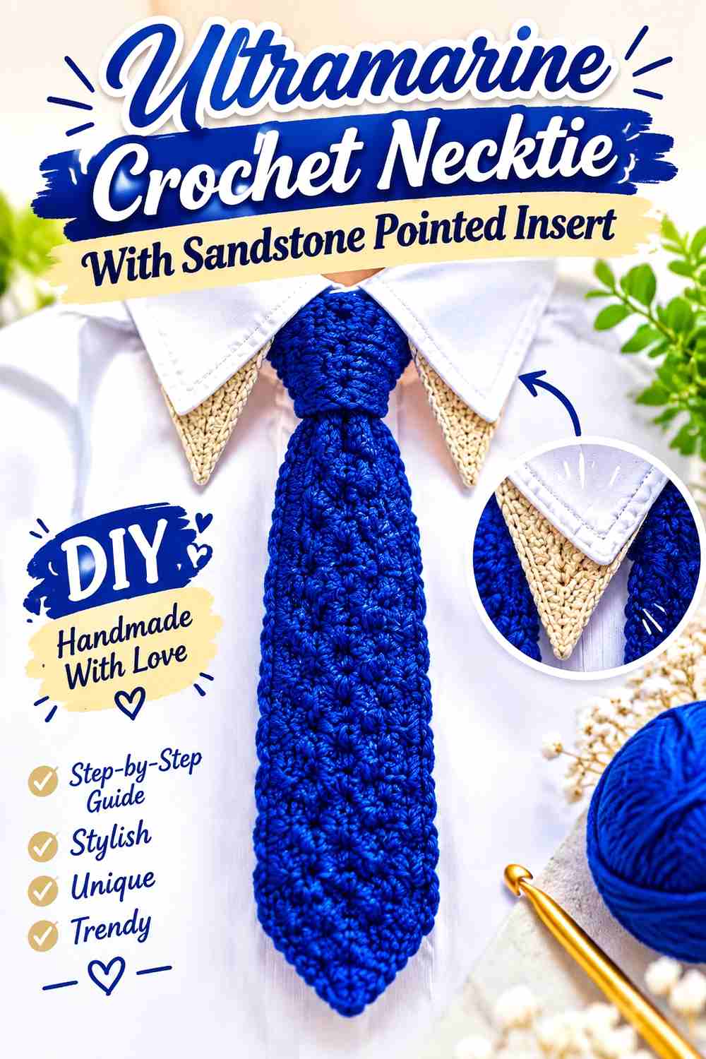 16. Ultramarine Crochet Necktie With Sandstone Pointed Insert