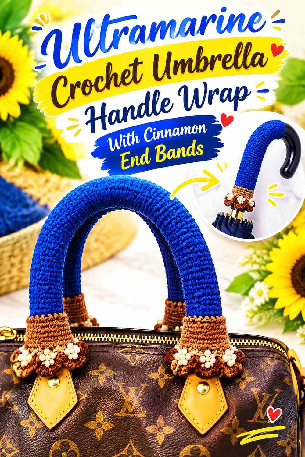 1. Ultramarine Crochet Umbrella Handle Wrap With Cinnamon End Bands