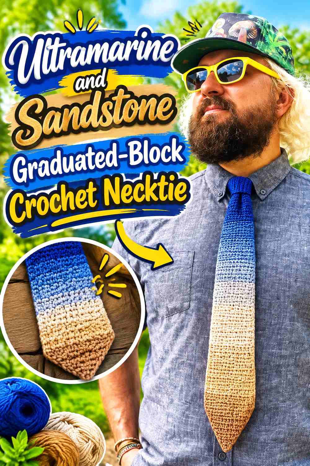 17. Ultramarine And Sandstone Graduated Block Crochet Necktie