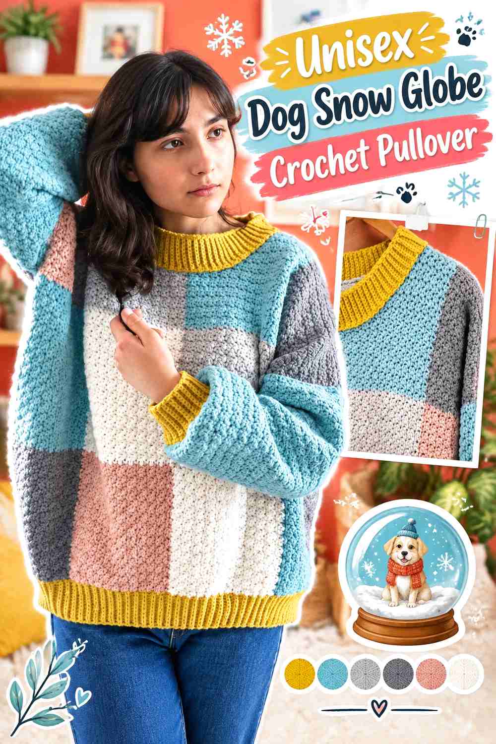 Unisex Dog Snow Globe Crochet Pullover