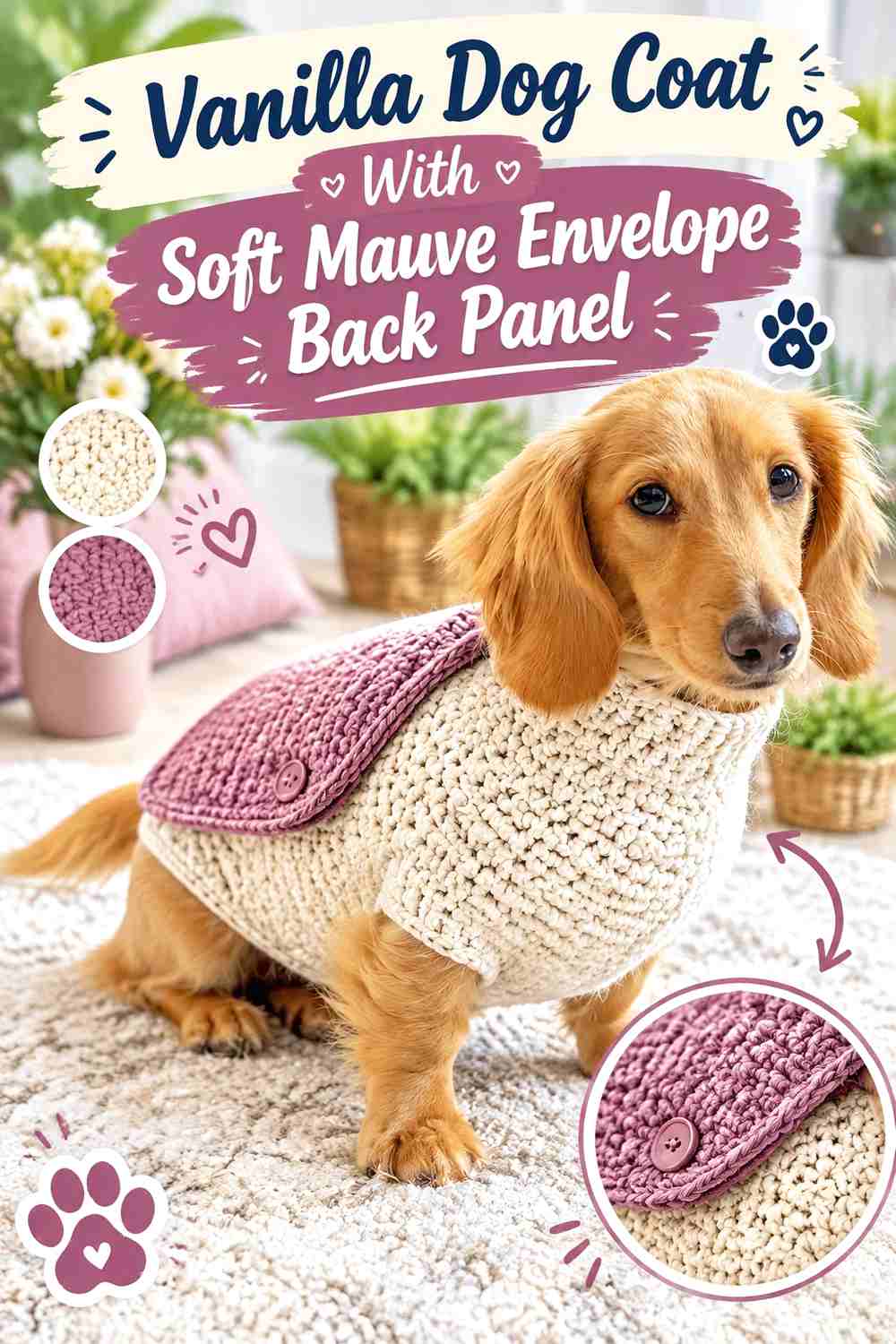 Vanilla Dog Coat With Soft Mauve Envelope Back Panel