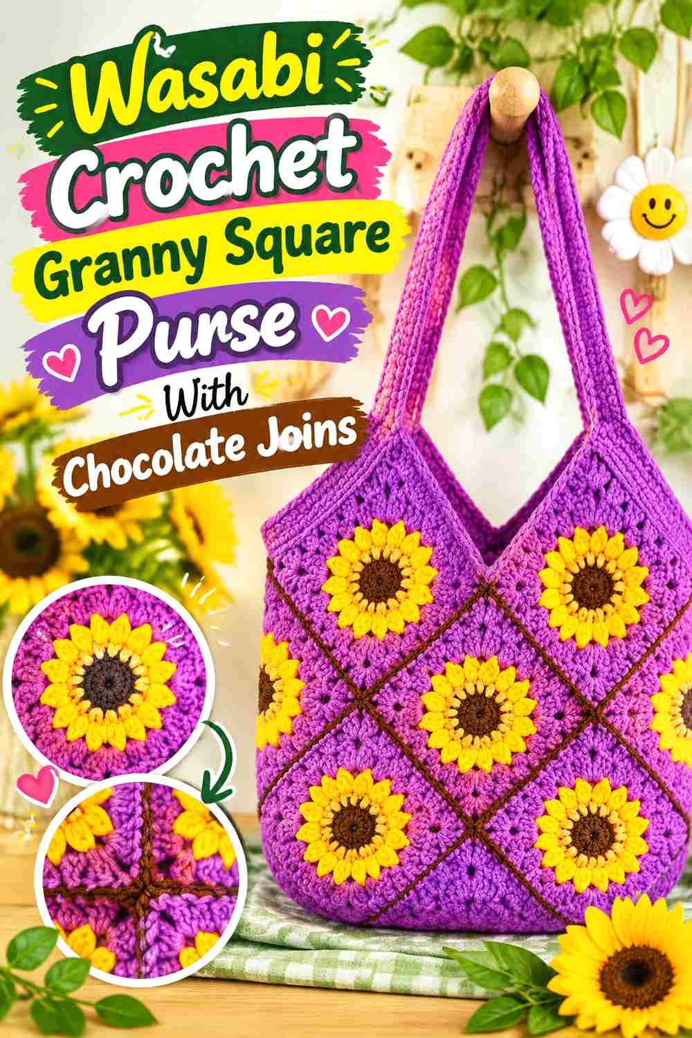 4. Wasabi Crochet Granny Square Purse With Chocolate Joins