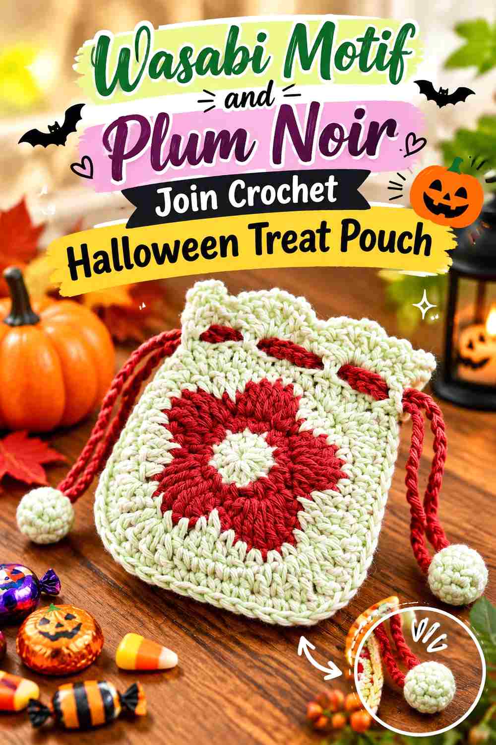 10. Wasabi Motif And Plum Noir Join Crochet Halloween Treat Pouch