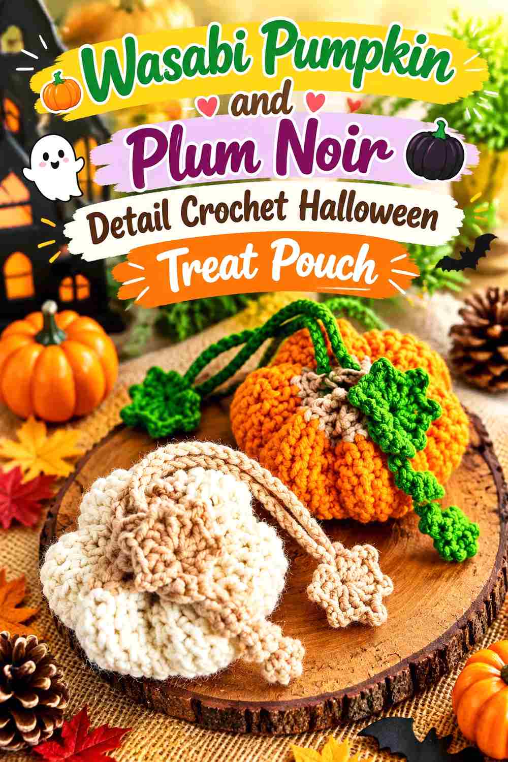 2. Wasabi Pumpkin And Plum Noir Detail Crochet Halloween Treat Pouch